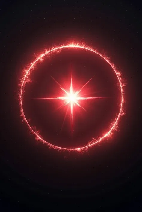 Red glowing star, with a black and white horizontal ring around it, cosmos, resolution: 512x512