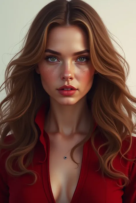 (masterpiece, best quality, sfw, by Krys Decker), 1girl, Elizabeth Olsen, long brown hairs, freckles, scarlet witch, 