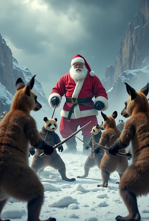 Kangaroos in a war with pandas and santas clos