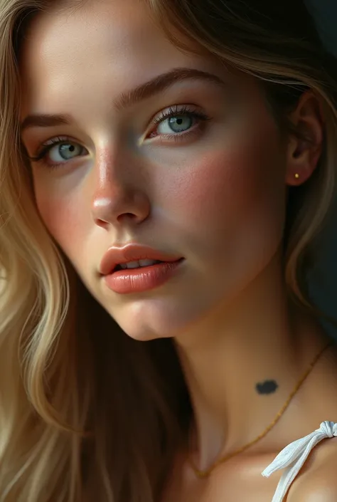 Young blonde with a slight scar on her lower lip