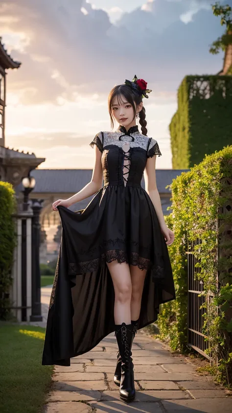 ⑤ Create a high-quality, intricately detailed illustration of [Zhu Bajie] reimagined as the ultimate Gothic Lolita character, exuding elegance and playful charm.

- **Pose and Activity**: Frolicking joyfully in a flower-adorned courtyard, her delicate hand...