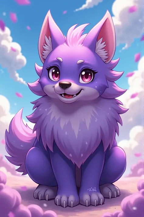 Anime style, purple dog with long quills for fur