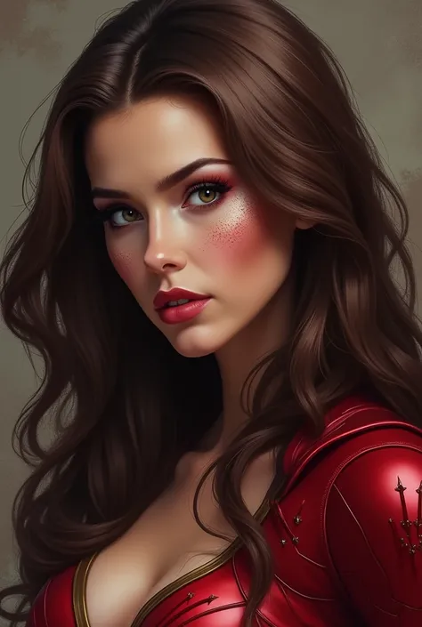 (masterpiece, best quality, art, nsfw, by Krys Decker), 1girl, long dark brown hairs, freckles, scarlet witch, 