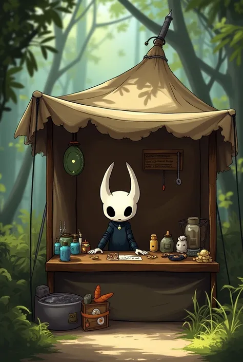 Princess Hornet from Hollow Knight in a tent selling HOLLOW KNIGHT items