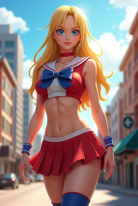 (Photorealism: 1.2) android 18, large breasts, wearing sailor senshi uniform. 