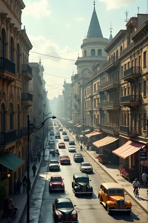 view of the old city and many cars passing by 