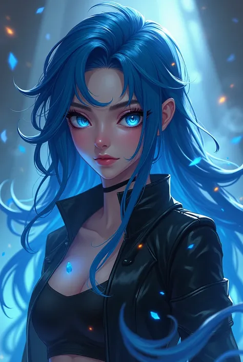 League of Legends Jinx　My character　My hair is bluish and my hair is quirky 　Long Hair　目がLightってる　 magic 　Unprecedented　 Im also calm
black jacket　female　Power　Light　expression