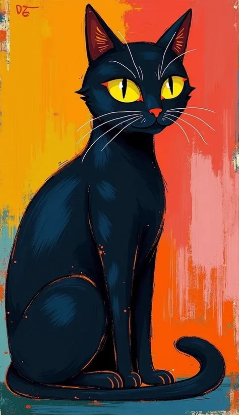 cat　黒cat　 Picasso style　Abstract　primary color　