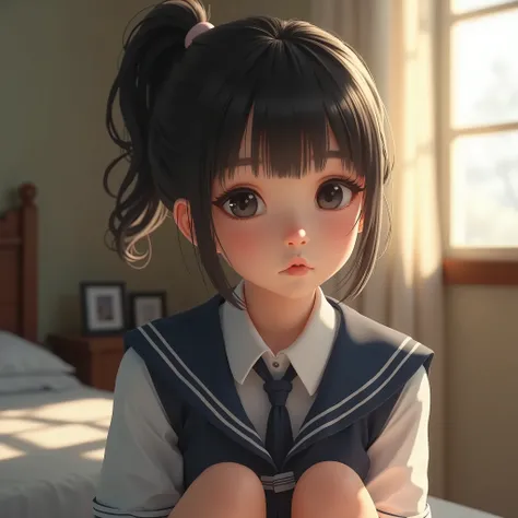  one girl，(とてもcute女子高生:1.3)，masterpiece， best quality， high definition ，((( photorealistic where hair fits on screen:1.4)))， RAW Photos， ray tracing ， physically-based rendering ， pretty girl，(Age 15:1.4)，cute，A faint smile，(detailed pupils:1.2)，(The face ...