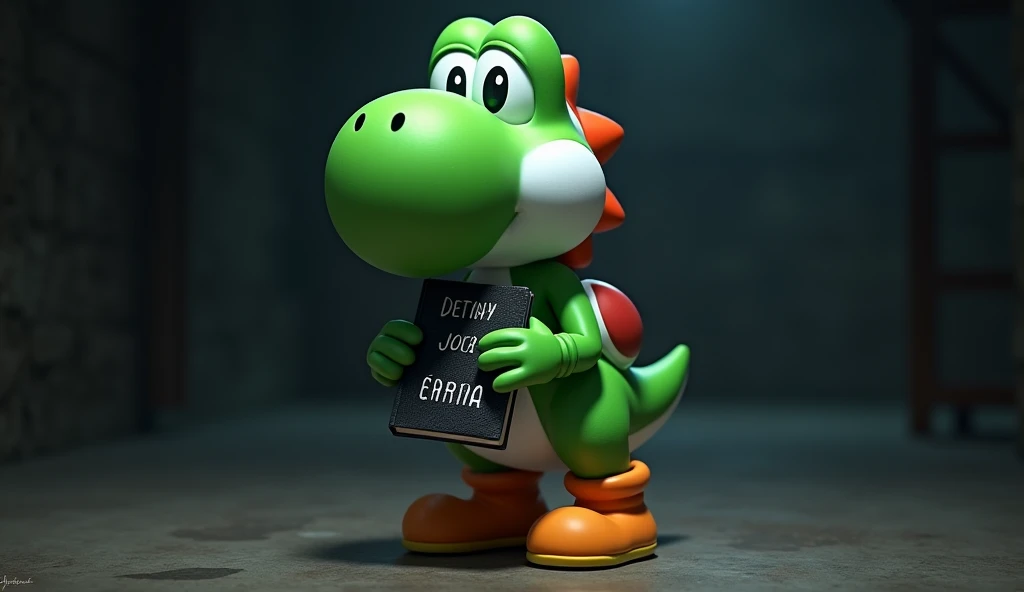 Yoshi with the Death Note notebook in his hand