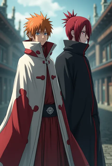 Naruto Shippudens Yahiko with the Hokage Cloak next to Madara Uchiha with not very big hair