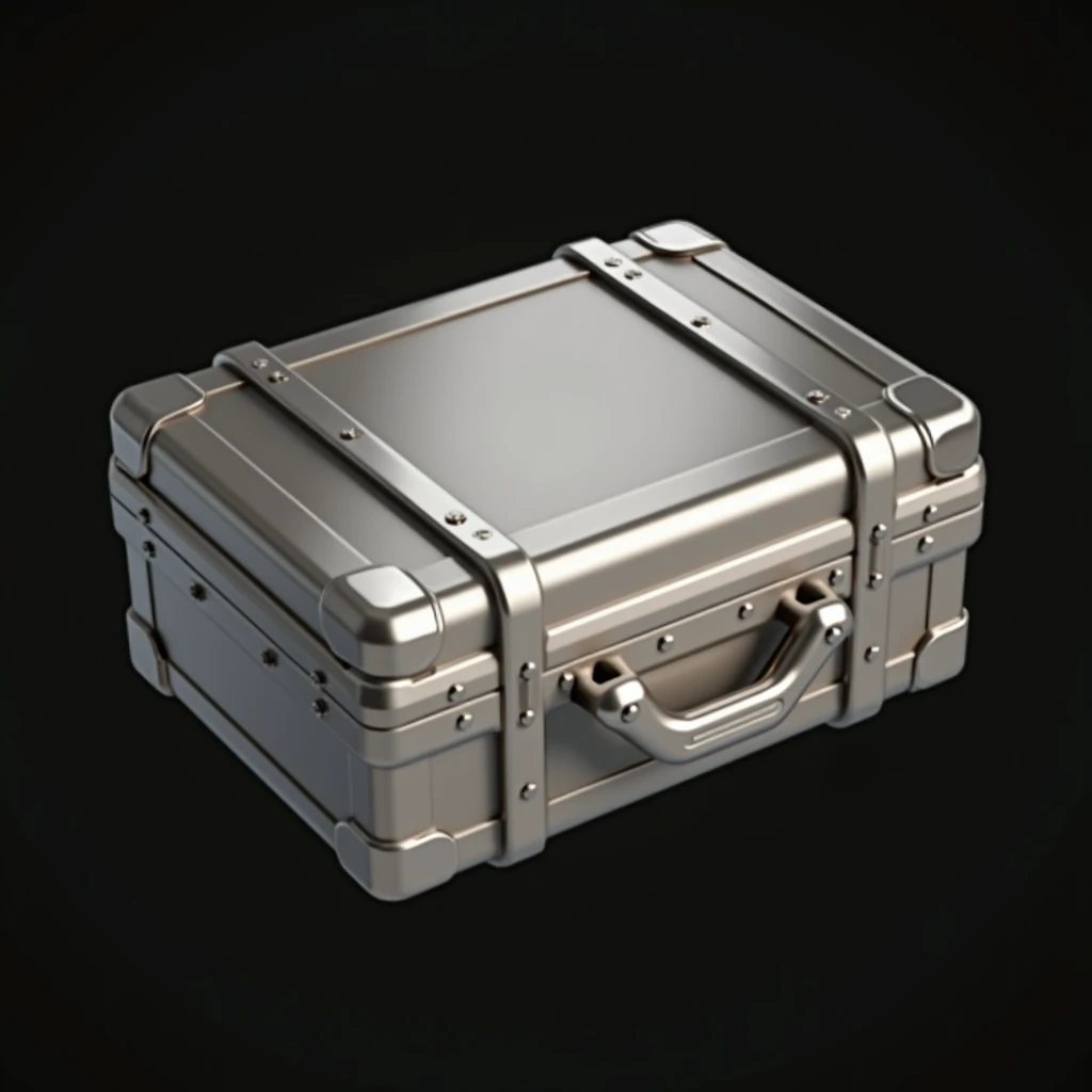 (masterpiece, top quality, best quality, official art,beautiful and aesthetic:1.2), (4K,8k, best quality,masterpiece:1.2),(((white background))), Alone,Game Item Icons，Case made of silver，Closed state，metal case ，handle，Top view，Highlight，Reflective， moder...