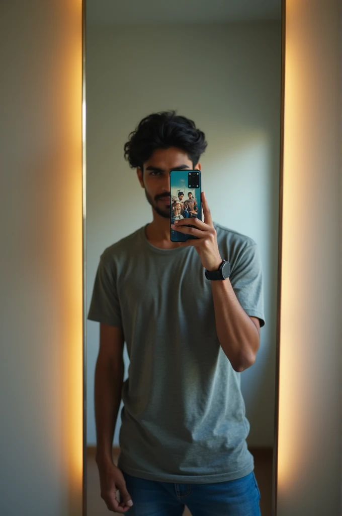 21 years old india boy taking the mirror selfie with sumsung S 24 ultra 