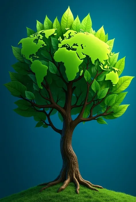  A tree with leaves in the shape of continents,  symbolizing globalization .

Colors : Bright green and deep blue 