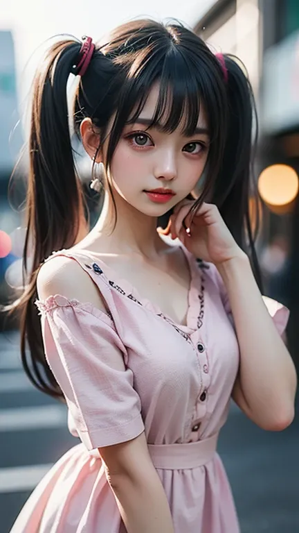 (( one girl )), ( twin tails),  review,  amazing face and eyes, Pink Eyes, (  amazingly beautiful girl  ),  review, (( best quality)), ( very detailed), ( very detailed CG 統合 8k 壁紙),  very detailed,  high resolution RAW color photo ,  professional photogra...