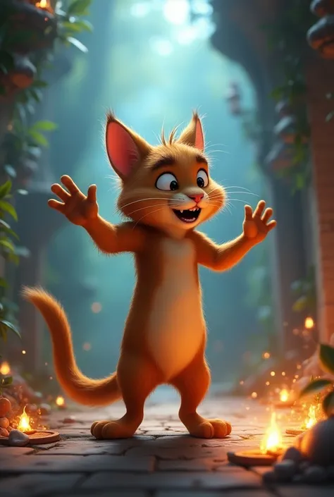 Brown cat (animated) for fairytale arguing 