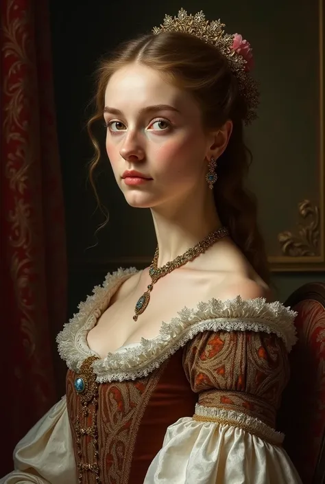 Queen Anna old portrait realistic painting from the 17th century