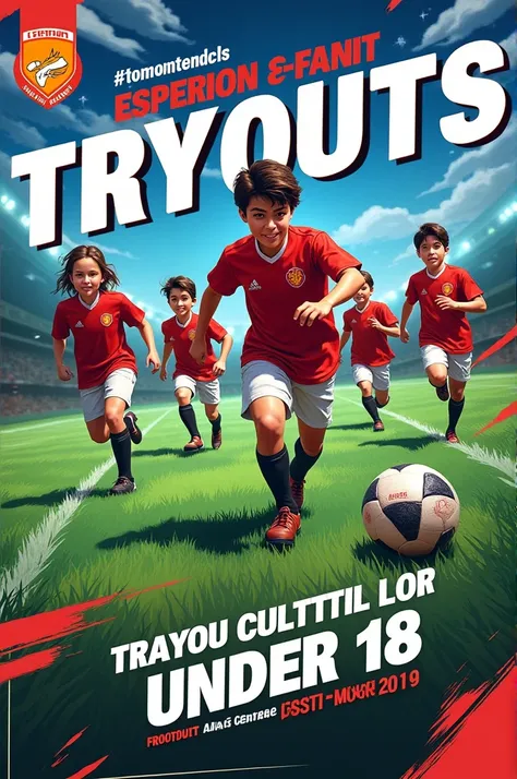 A poster for try outs for  Esperion Under14 football team
