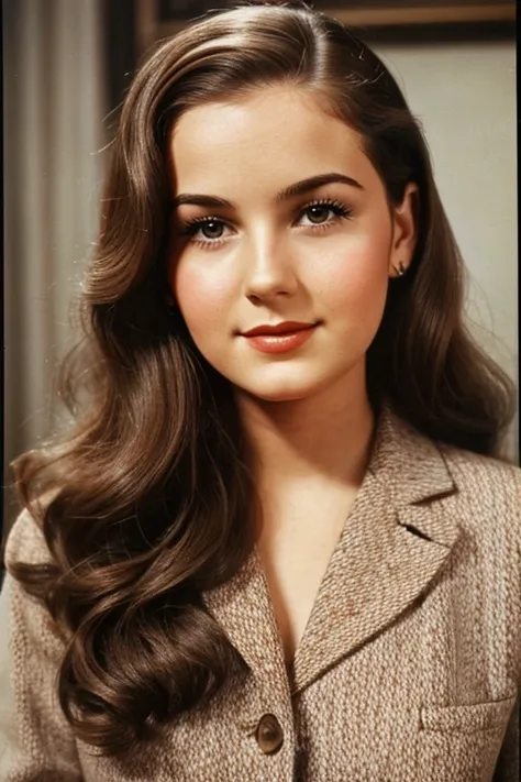 Medium view, of 24 year old, face portrait, jewish features, chubby, long hair, brown hair, 1940s hair style, 1940s clothing, in berlin 1936,