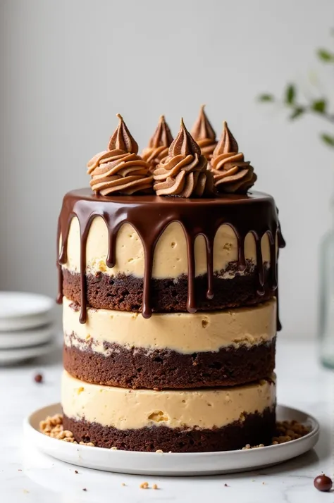 Peanut Butter Chocolate Cake Cheesecake – Triple-Layered Decadence! White kitchen, beautiful hd pic,  