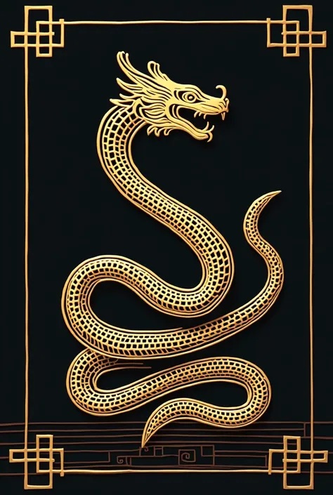 happy lunar new year card has snake as an element that representing 2025 with gold line only