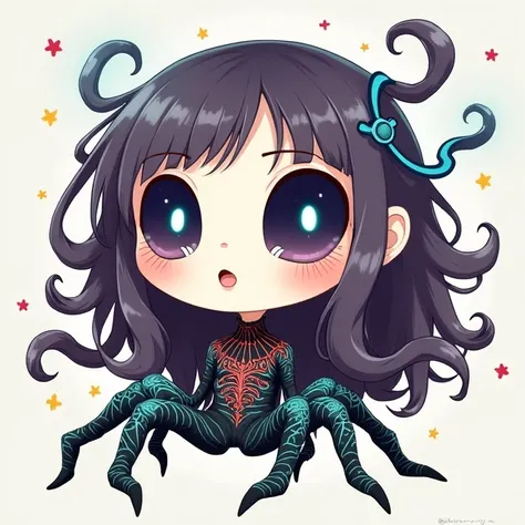 1 Girl,spider body,spider Girl,Spider Girl、Yokai、 monster、Dark purple hair、colorful spider