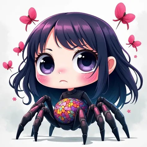 1 Girl,spider body,spider Girl,Spider Girl、Yokai、 monster、Dark purple hair、colorful spider、One Eye、 first