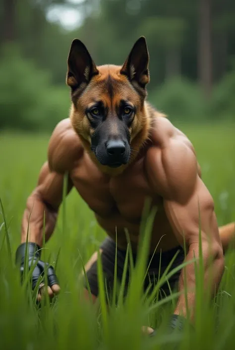 Create a UFC fight with the head of a German grass dog training 