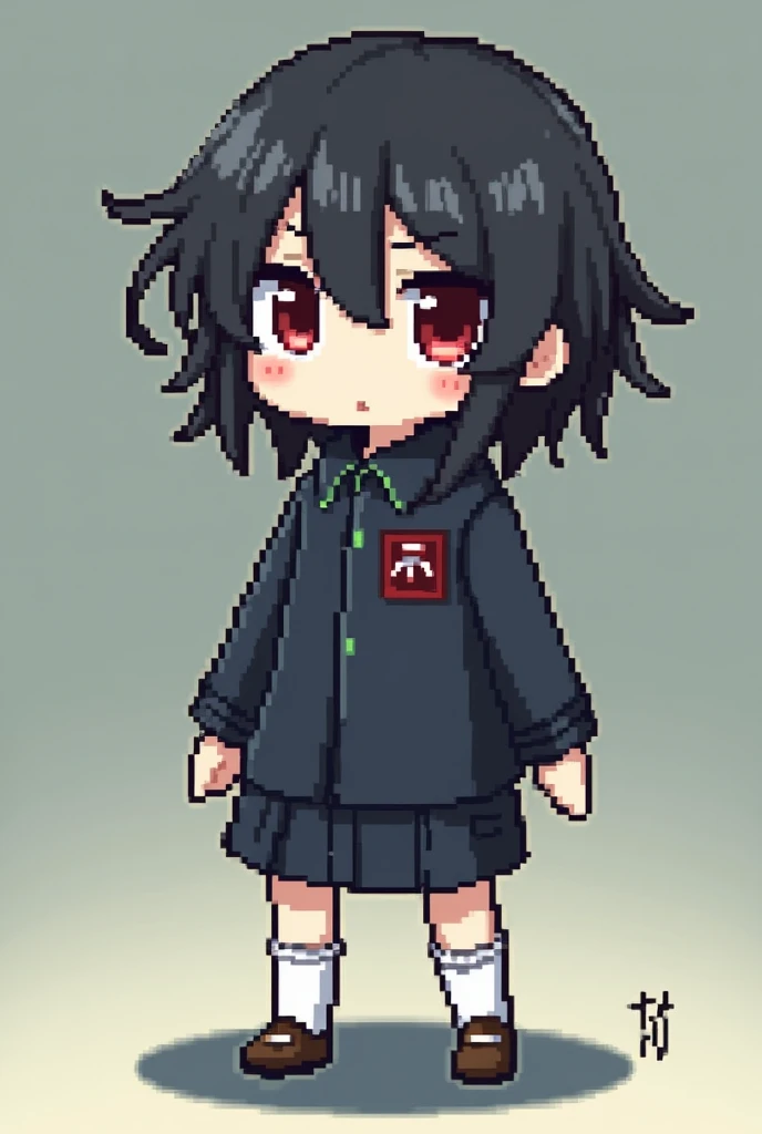 Create an image 2d pixel sprite chibi of 
Nishimura Aoi 
Role: Protagonist
Personality: Honest, direct, calm, and practical.
Backstory: The sole survivor who unravels the mystery behind Daichi’s betrayal and the
cursed city.
Fate: Survives the ordeal but r...