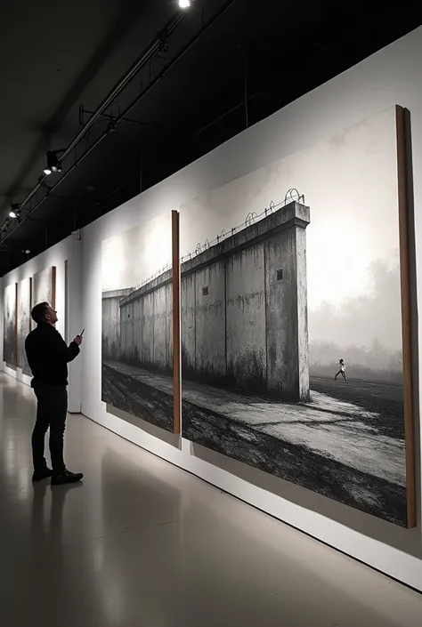  I need you to create a museum where in the paintings you can see the events of the Berlin Wall, that in these paintings they are in black and white and there are no people around them 