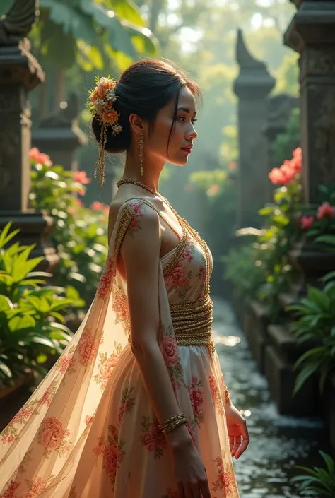 balinese woman in balinese kebaya, in a balinese garden