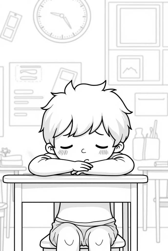   boy who falls asleep at the school desk, ilustración para colorear 🖍️