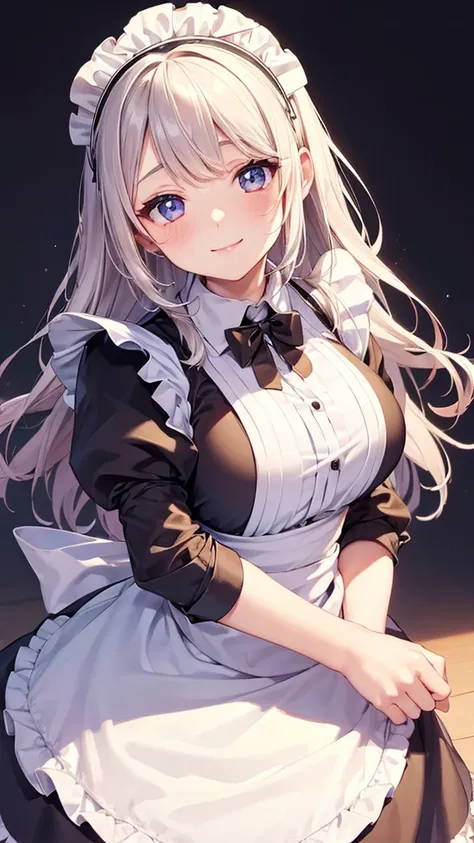 (( Beautiful Maid :1.5), high definition ,  best quality), wearing see-through maid clothes,Soft hands,  Big Bright Eyes , Brightly curled hair ,   Sweet Smile ,  Rosy Cheeks, Soft light,   pure white background.  