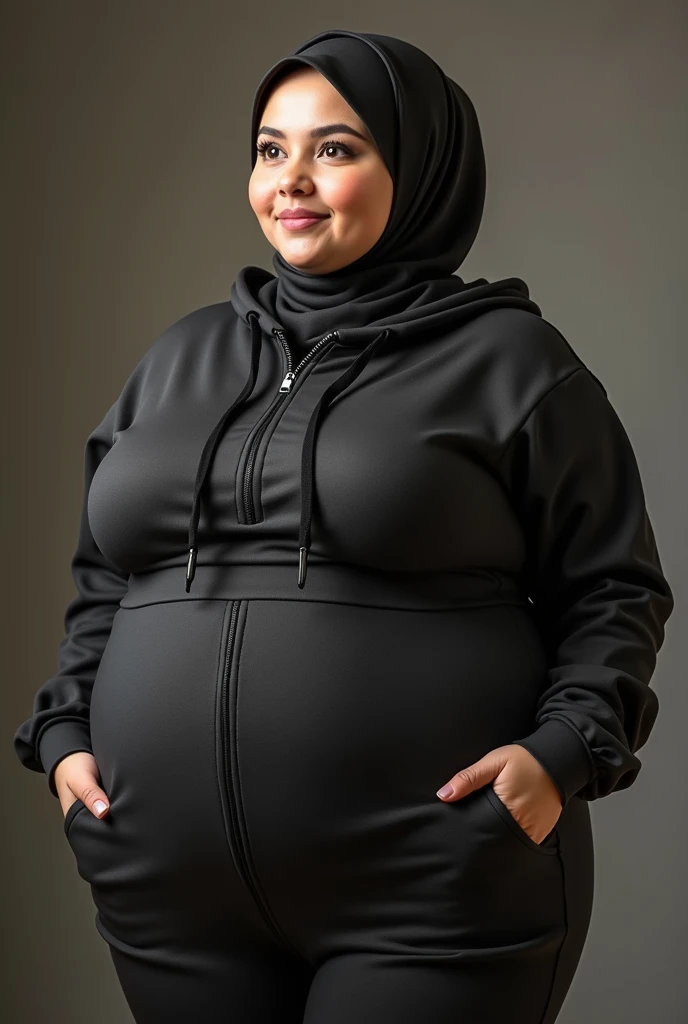 beautiful chubby girl in hijab, big full breasts, big ass, beautiful curvy and plump body, not wearing a bra, wearing sexy, realistic detailed quality, ultra detailed, standup