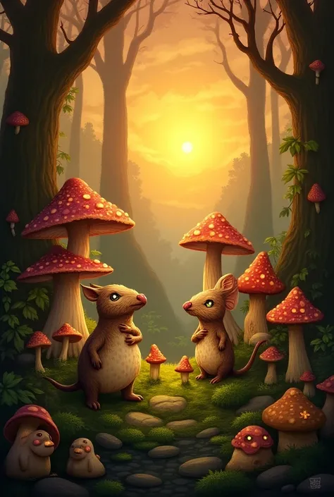 Story background for short mushroom phrases with some background and sunset hues