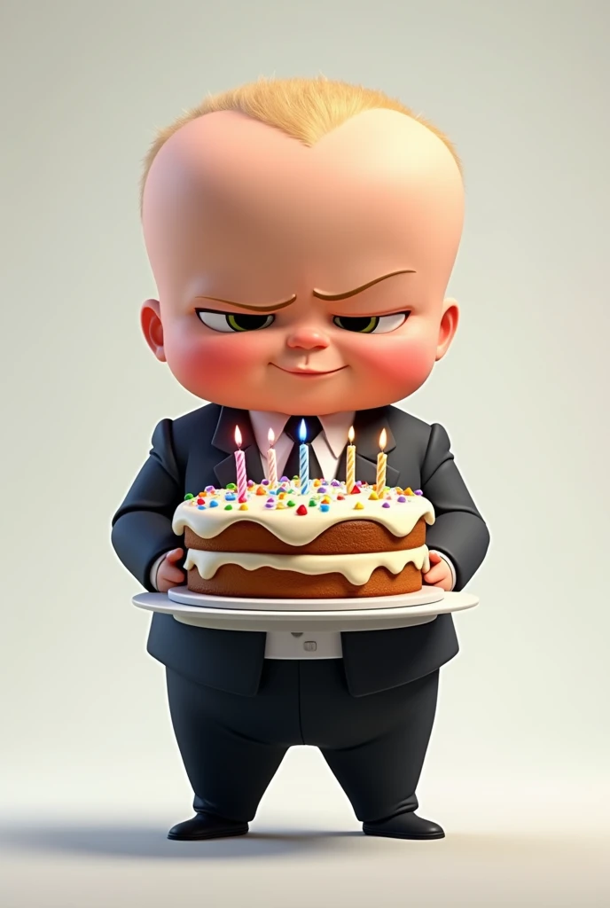 boss baby holding a cake no background