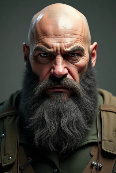  Bald man with big army beard, Not too old 