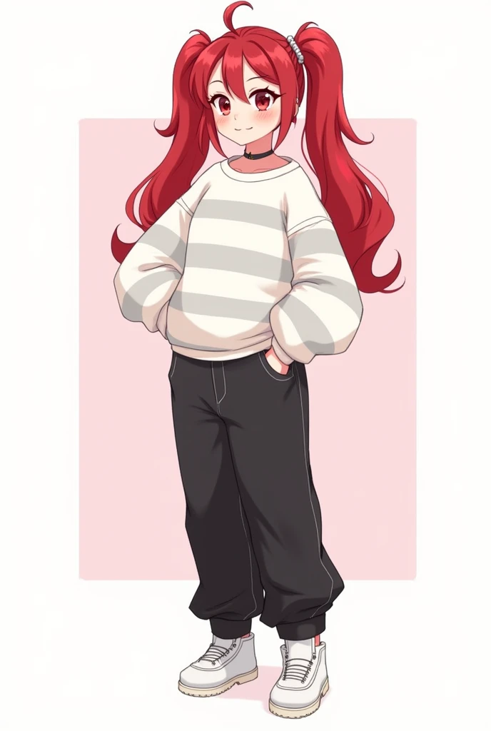 JAbsolutely! Heres an updated description with the changes you requested:

---

**Character Design Description:**

- **Hair:** Long, vibrant red hair styled into **pigtails**. The hair should have a slight wave or natural texture for a fun, bouncy look. Th...