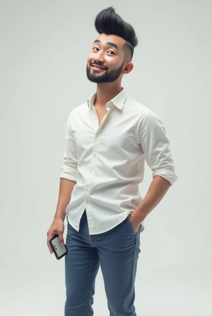 An image of a man wearing a black tupet in a white shirt wearing jeans and holding a cell phone in his hand Artificial intelligence 