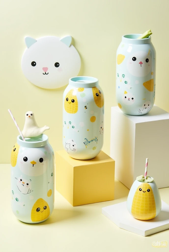 Can you show me about 3 types of tumblers with cute little corn characters that are not burdensome , 작고 귀여운 옥수수 캐릭터가 그려진 텀블러 3종류 정도 보여줄 수 있을까?