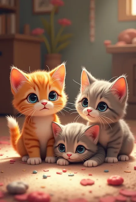 your three kittens : front,  the curious ; Drop,  the lazy ;  and Estrela , The clever . ( Dont make cats the same)