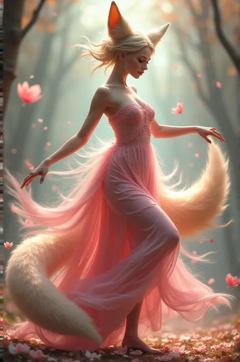 Woman in pink with fox ears being a hybrid woman Dancing 