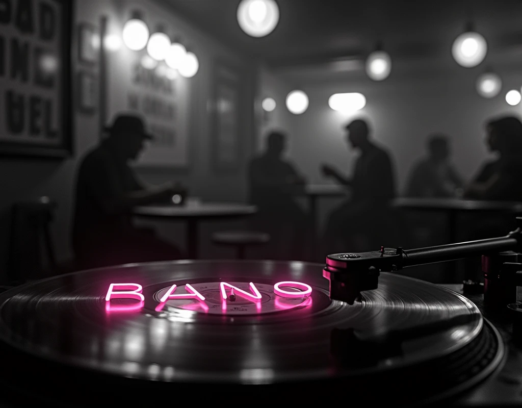 Top quality black and white,vintage record,Jazz Bar,1960s,Only the letters are glowing pink