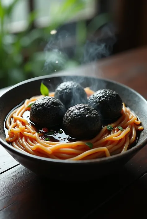 Delicious Bouncy Black Mist Fish Meatball Noodles