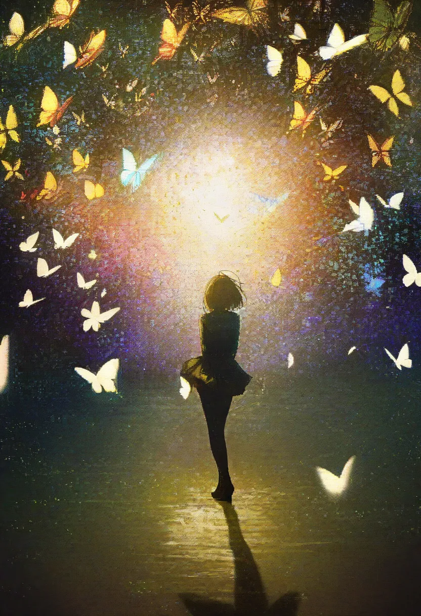 conceptual installation fine art, mysterious girl attracts flowers and butterflies, art image effects, delicate and dynamic textures, contrasts of light and shadow, BREAK ultra detailed, absolutely resolution, best quality