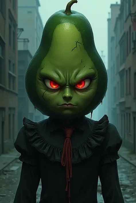 Anime style, avocado dark and emo dress, angry and evil 