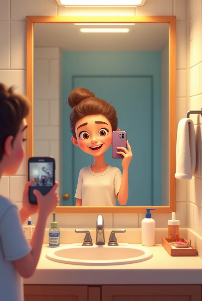 Bathroom mirror selfie animated 
