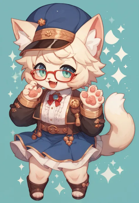 a close up of a cartoon character wearing a hat and glasses, a pastel by Kanbun Master, pixiv, furry art, 2 d anime style, kemonomimi, fursona!!!!, chibi, seasons!! : 🌸 ☀ 🍂 ❄, fursona wearing stylish clothes, catboy, anime moe artstyle, full body adoptable...