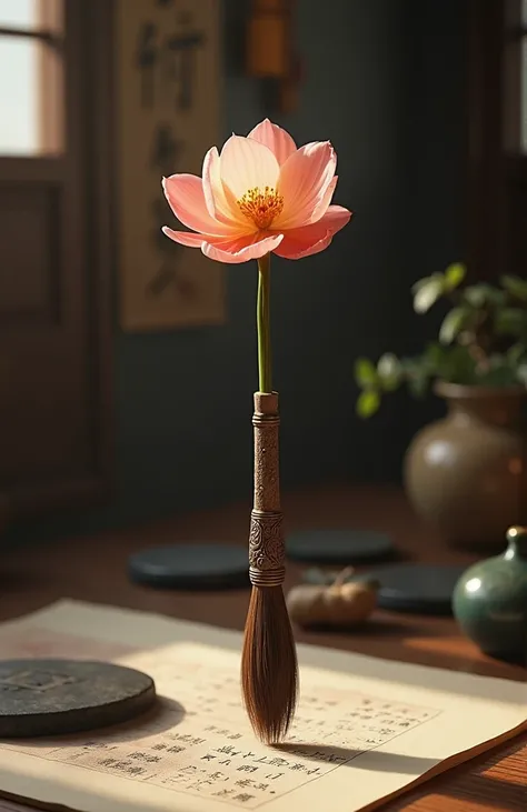 ancient brush，There is a flower on the tip of the pen