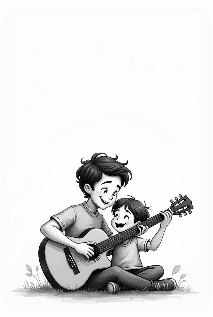 I draw my  son and I with a guitar. I dont want real image ,  I want a black and white drawing.